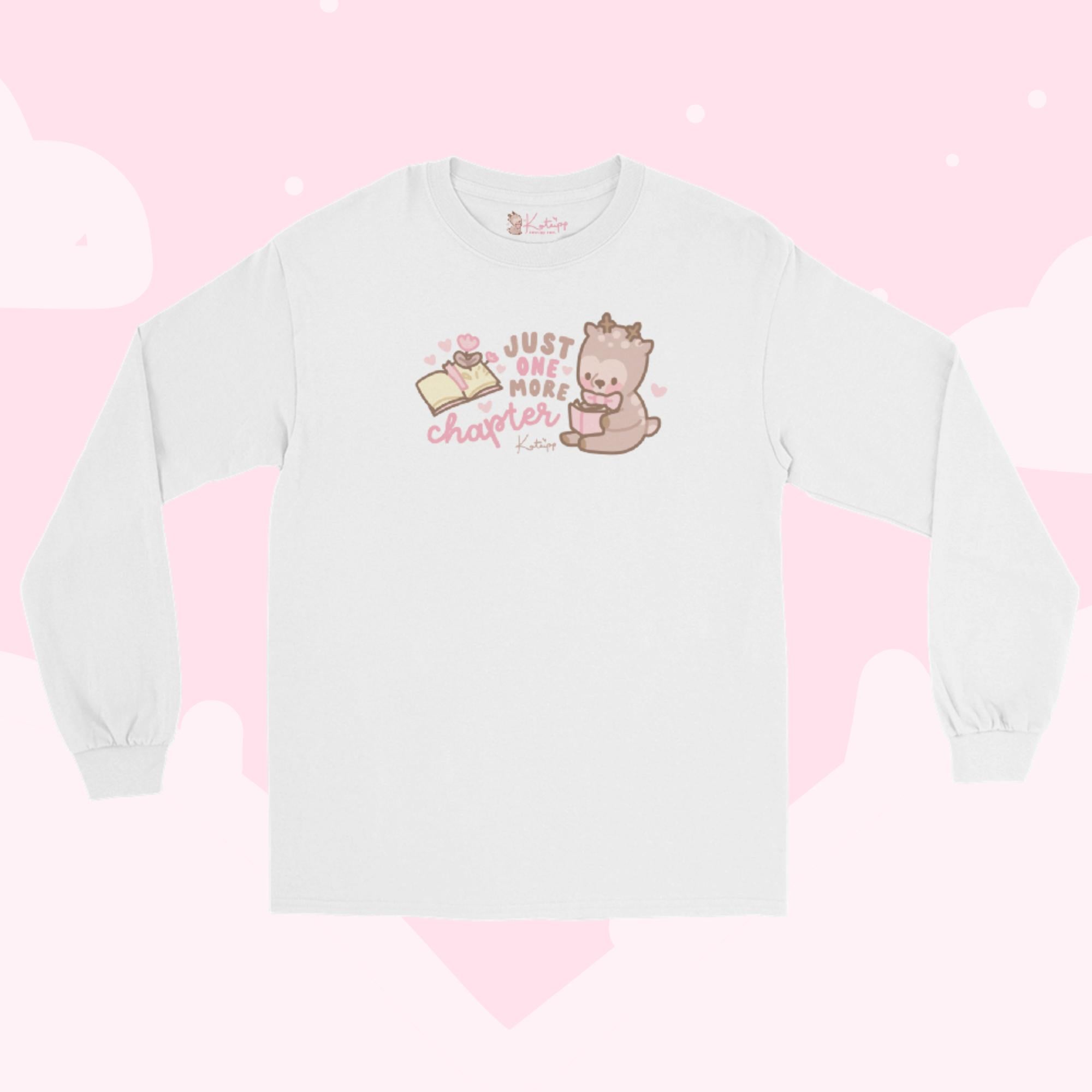 Cinnamon the Chubby Reindeer Long Sleeve Shirt | “Just One More Chapter” Kawaii Book Lover’s Cozy Apparel - Katnipp Studios