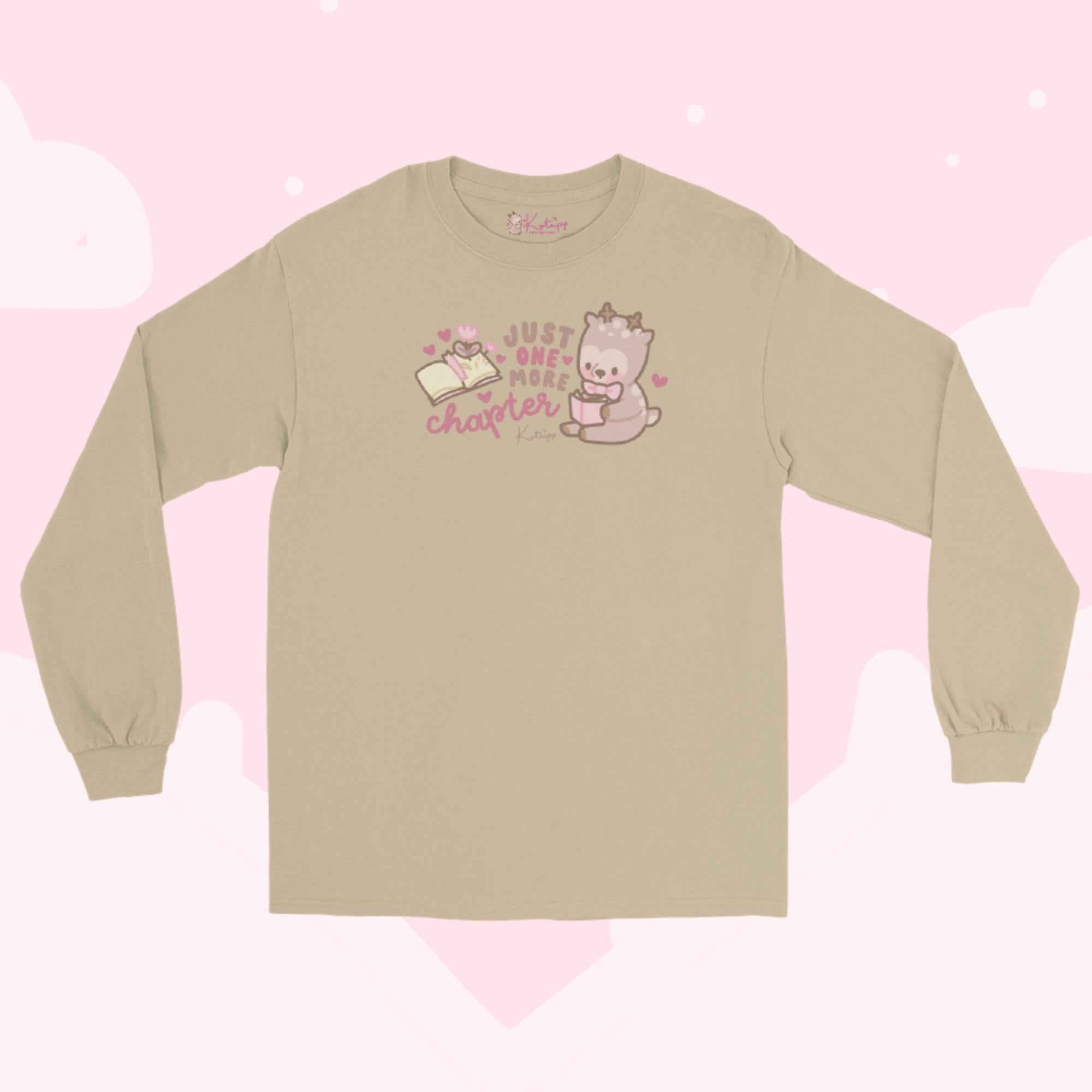 Cinnamon the Chubby Reindeer Long Sleeve Shirt | “Just One More Chapter” Kawaii Book Lover’s Cozy Apparel - Katnipp Studios