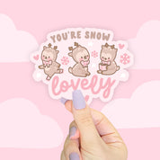 Cinnamon the Chubby Reindeer You're Snow Lovely Sticker | Kawaii Winter Vinyl Die Cut Cute Quote Sticker Katnipp character product
