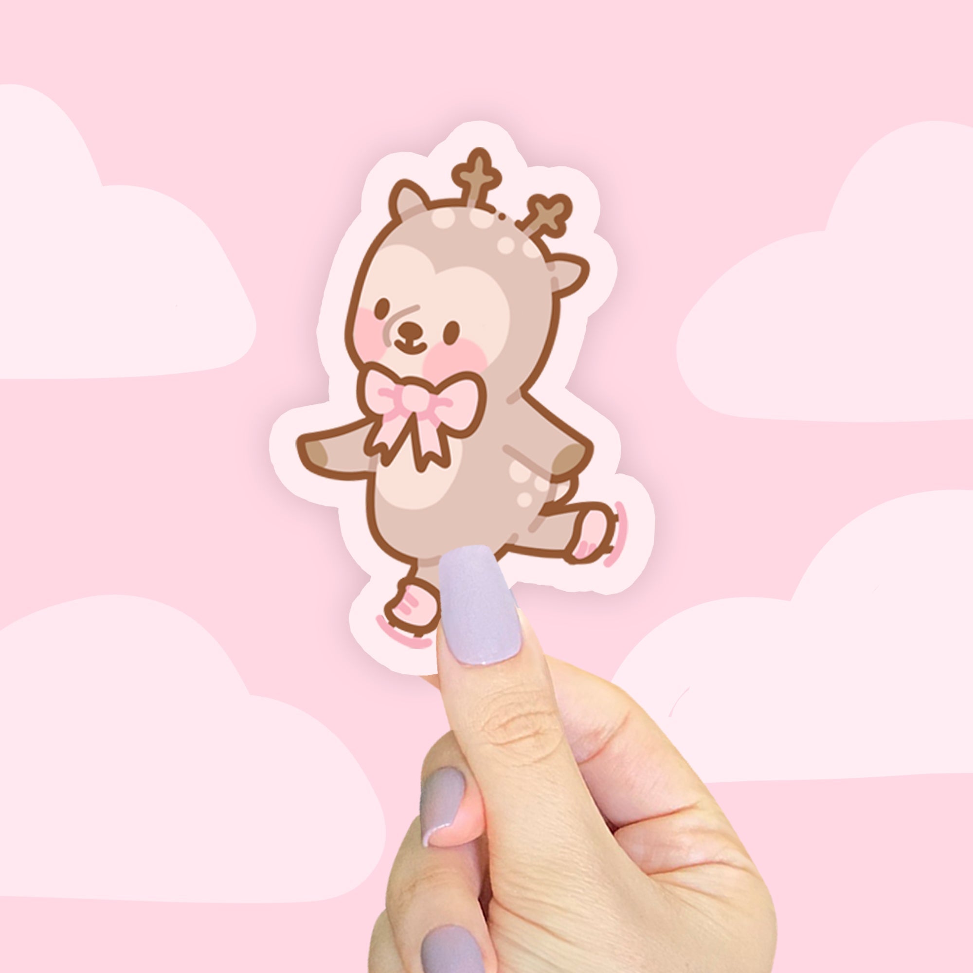 Cinnamon the Deer Ice Skating Kawaii Vinyl Die Cut Sticker | Cute Winter Character Sticker Katnipp character product