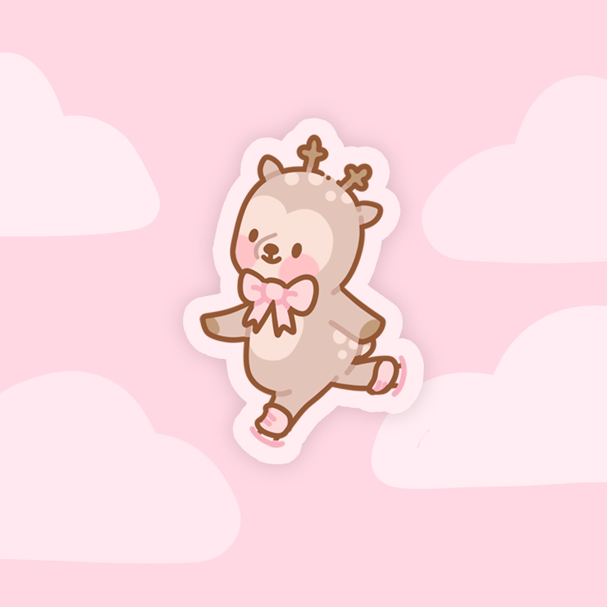 Cinnamon the Deer Ice Skating Kawaii Vinyl Die Cut Sticker | Cute Winter Character Sticker Katnipp character product