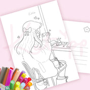 Cinnamon Comfort Club Colouring Postcard Bundle | 4 Pack Kawaii A6 Colour In Cards kawaii character design by Katnipp Studios