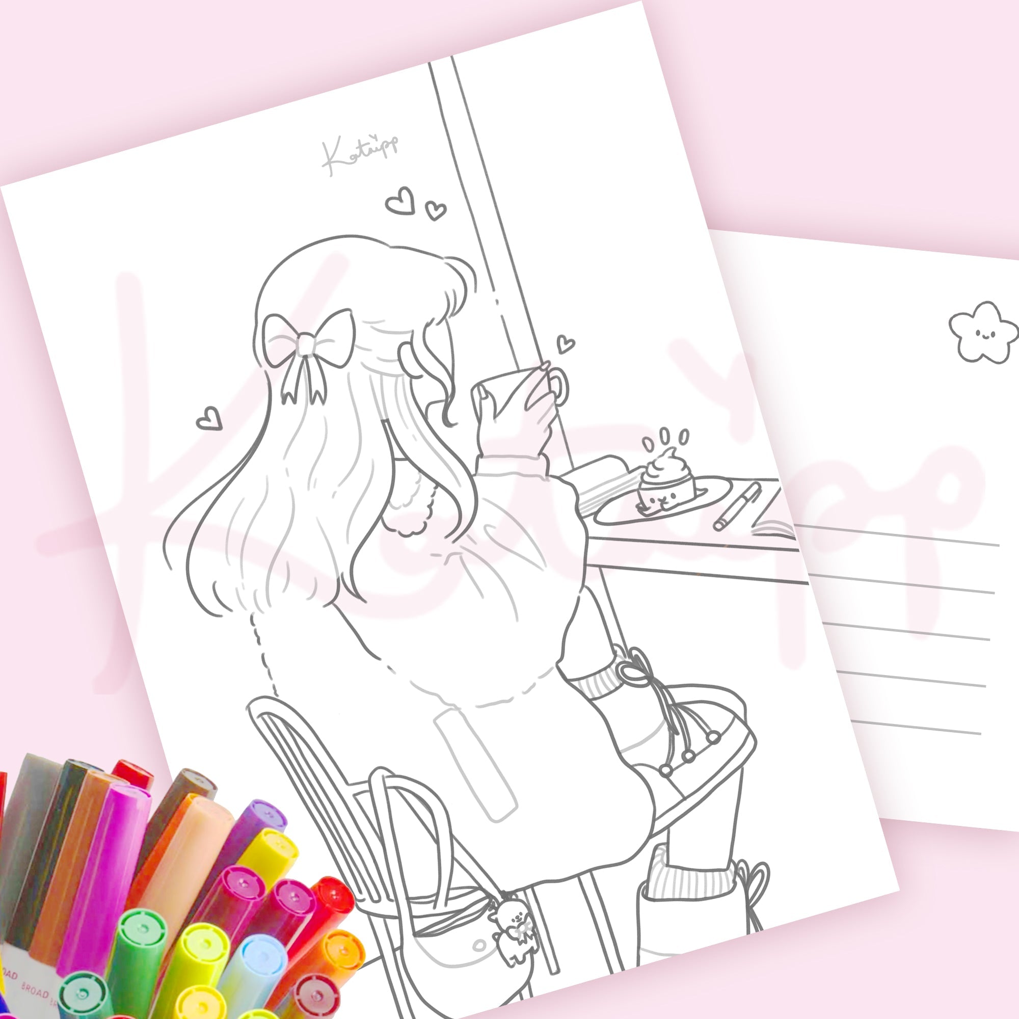 Cinnamon Comfort Club Colouring Postcard Bundle | 4 Pack Kawaii A6 Colour In Cards kawaii character design by Katnipp Studios