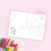 Cinnamon & Bumblebutt Colouring Postcard | Whimsical Pink Coquette A6 Kawaii Katnipp Card kawaii character design by Katnipp