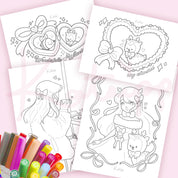 Cinnamon Comfort Club Colouring Postcard Bundle | 4 Pack Kawaii A6 Colour In Cards kawaii character design by Katnipp Studios