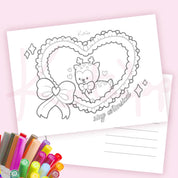 Cinnamon Comfort Club Colouring Postcard Bundle | 4 Pack Kawaii A6 Colour In Cards kawaii character design by Katnipp Studios