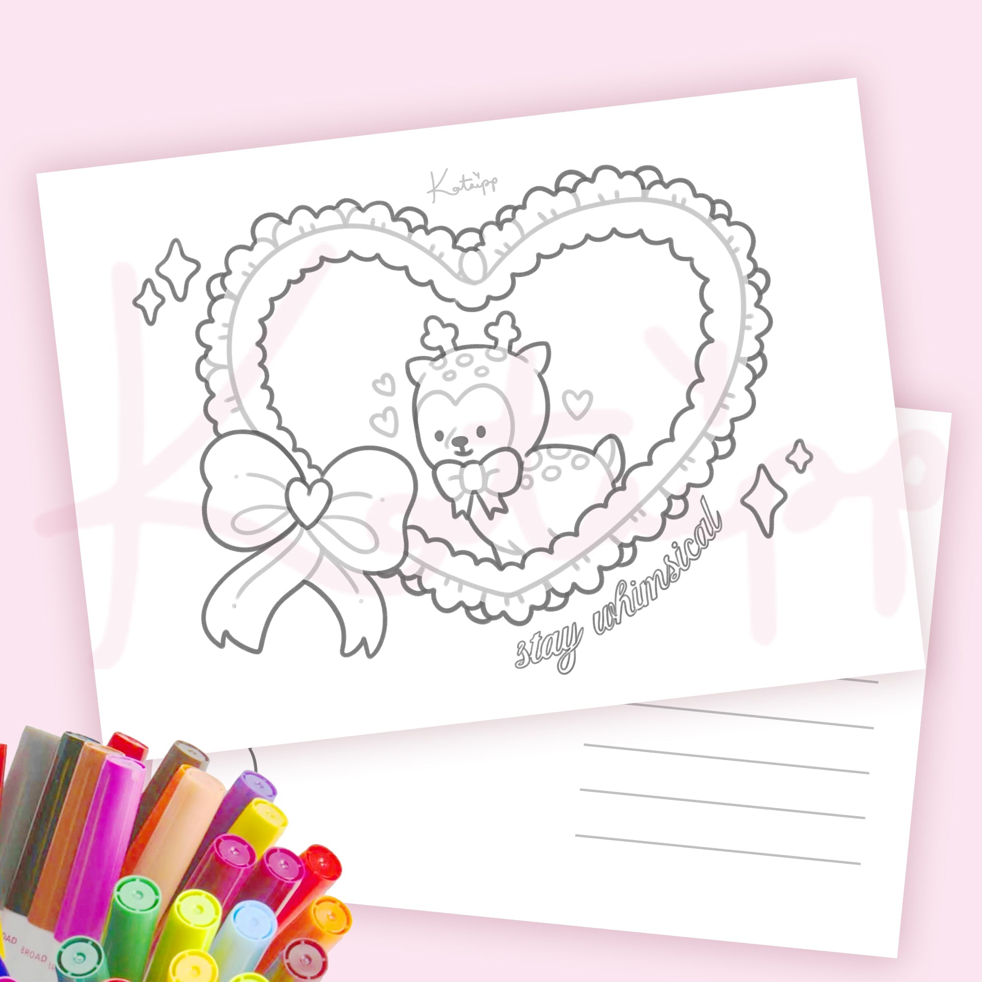 Cinnamon Comfort Club Colouring Postcard Bundle | 4 Pack Kawaii A6 Colour In Cards kawaii character design by Katnipp Studios