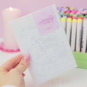 Cinnamon & Bumblebutt Colouring Postcard | Whimsical Pink Coquette A6 Kawaii Katnipp Card kawaii character design by Katnipp