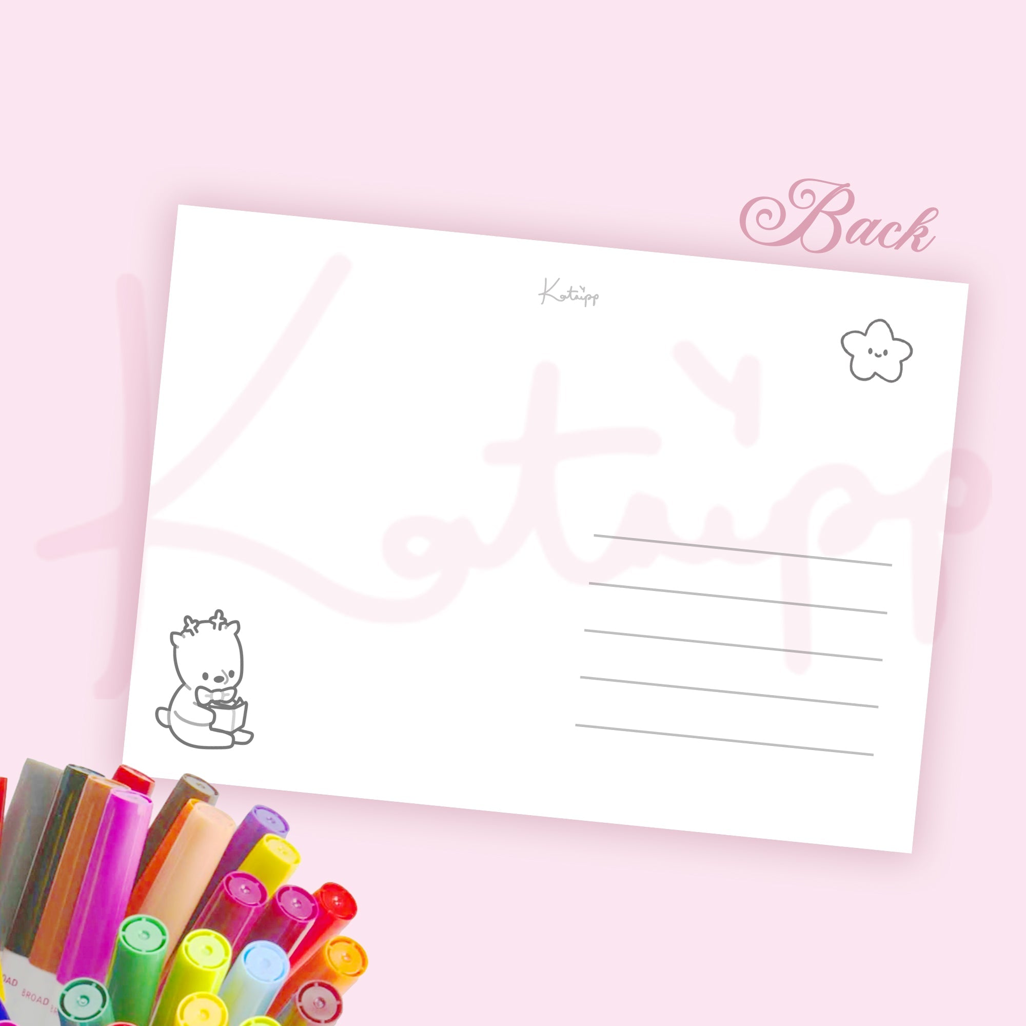 Cinnamon Comfort Club Colouring Postcard Bundle | 4 Pack Kawaii A6 Colour In Cards kawaii character design by Katnipp Studios