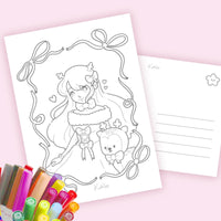 Cinnamon &amp; Sorreline Colouring Postcard | Pink Coquette Kawaii A6 Card