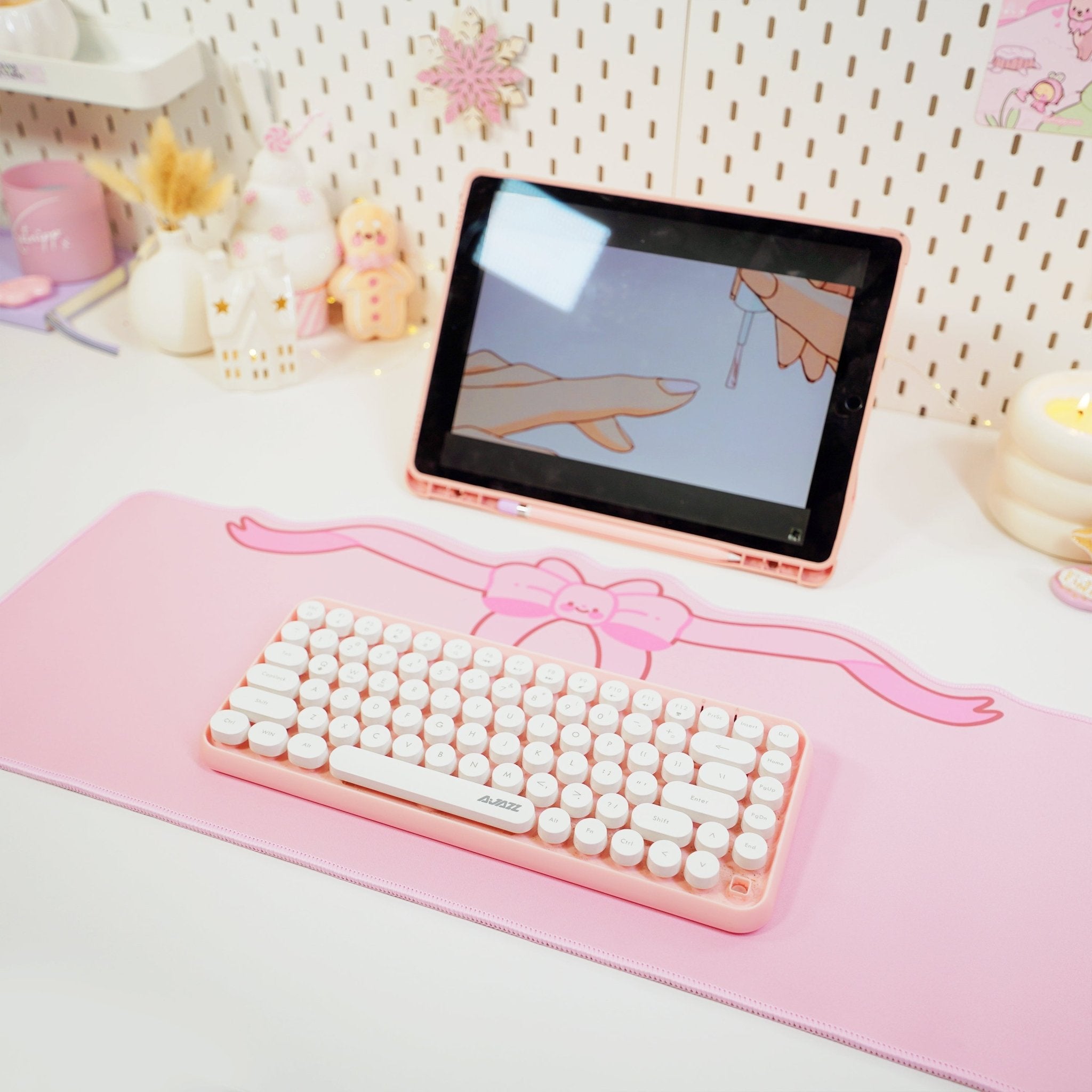 Coquette Pink Bow Desk Mat | Kawaii Pastel Desk Decor Katnipp character product