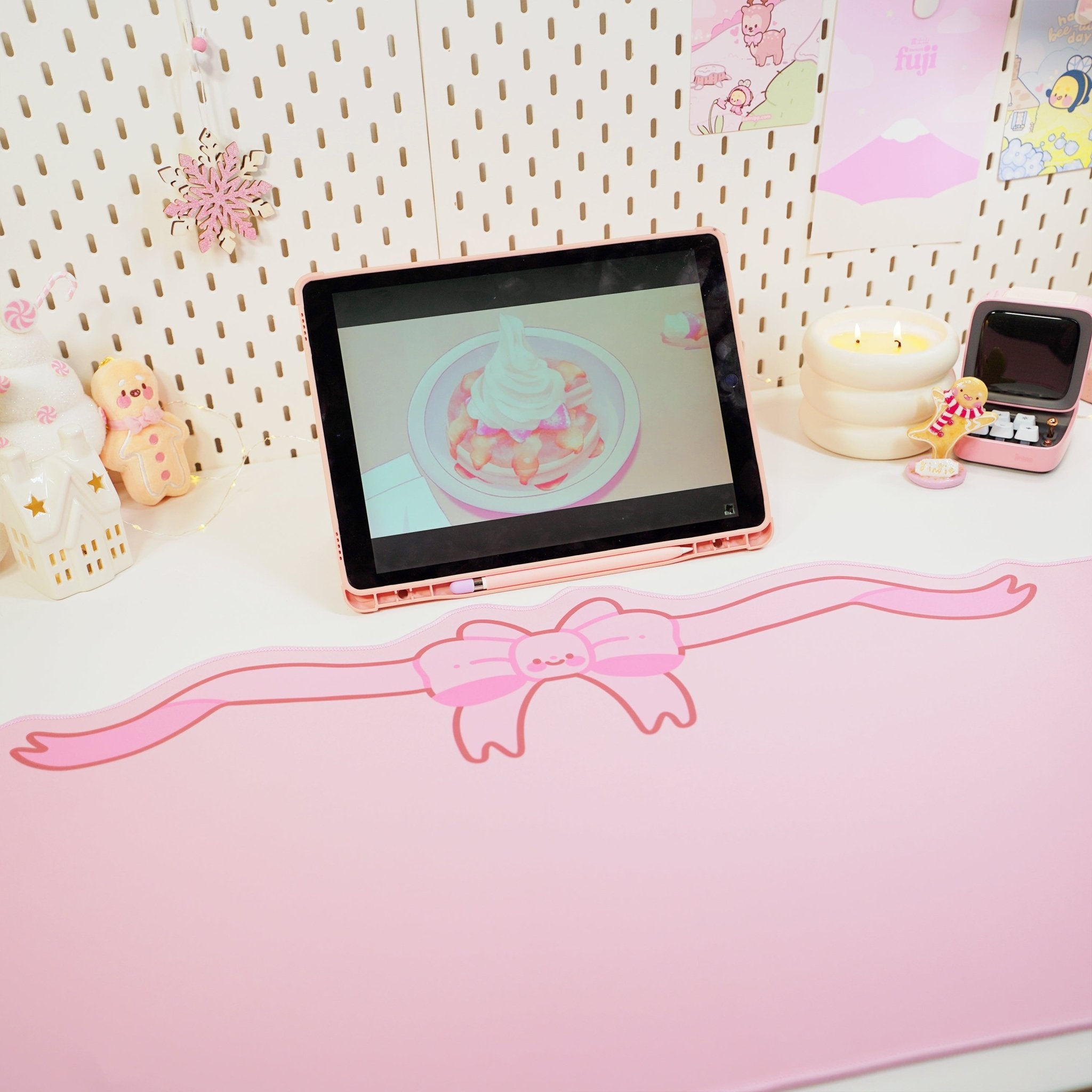 Coquette Pink Bow Desk Mat | Kawaii Pastel Desk Decor Katnipp character product