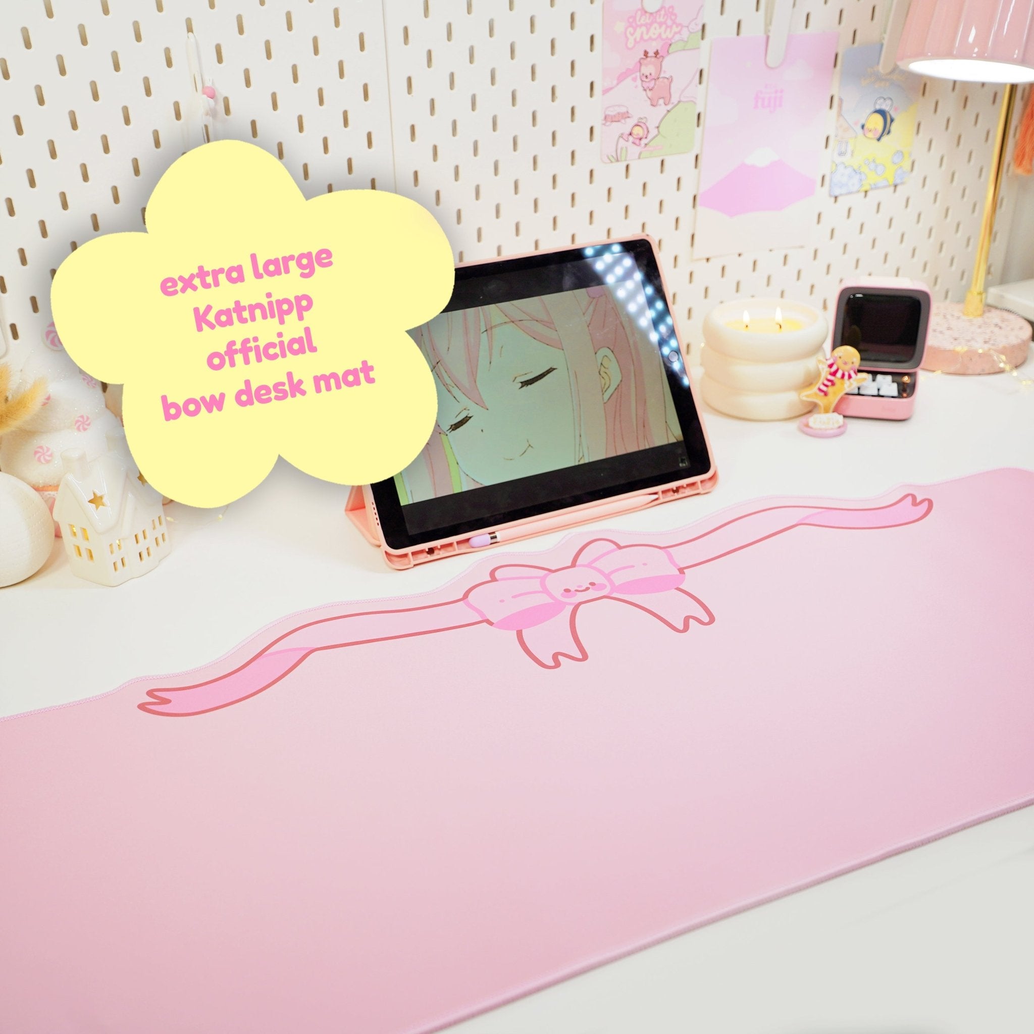 Coquette Pink Bow Desk Mat | Kawaii Pastel Desk Decor Katnipp character product