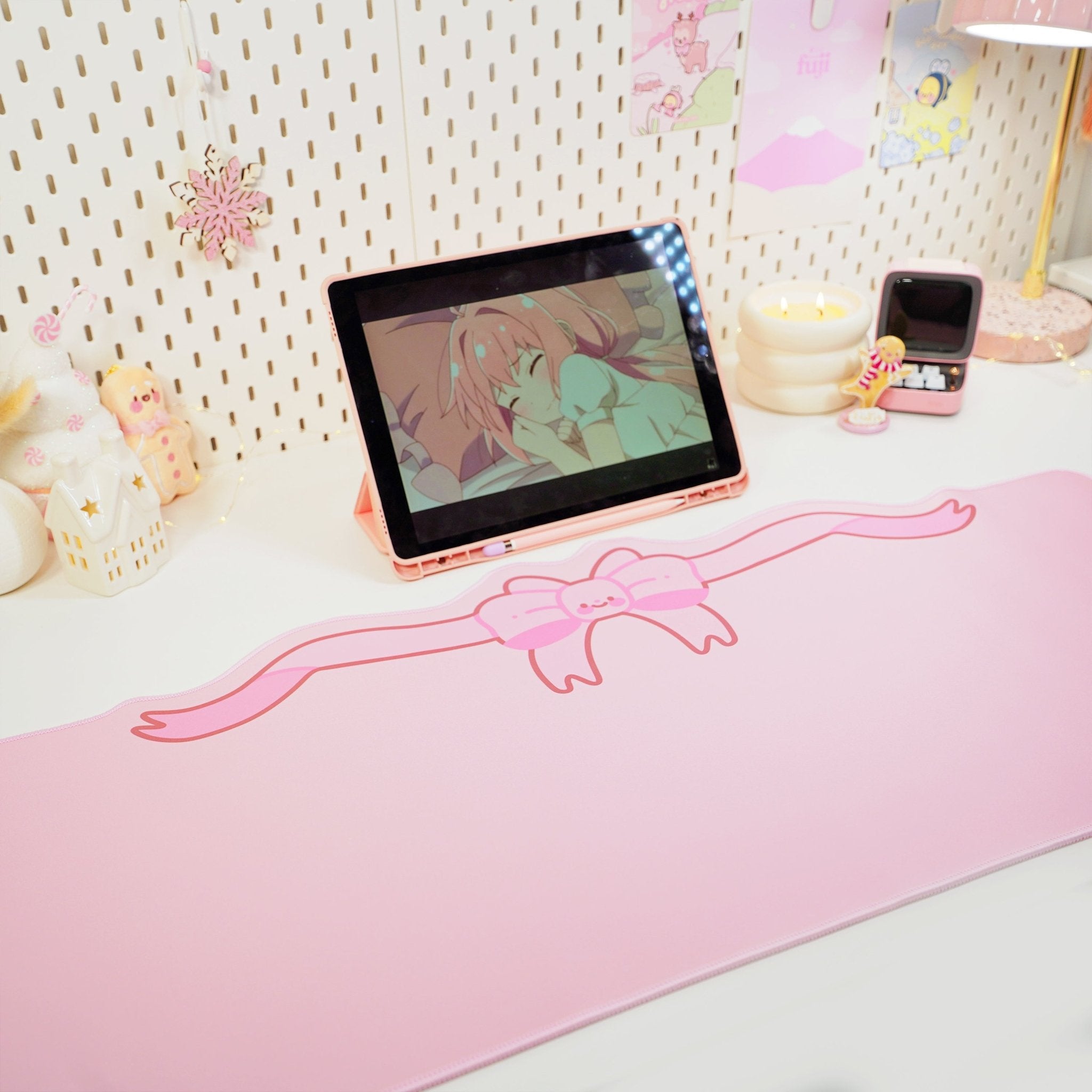Coquette Pink Bow Desk Mat | Kawaii Pastel Desk Decor Katnipp character product
