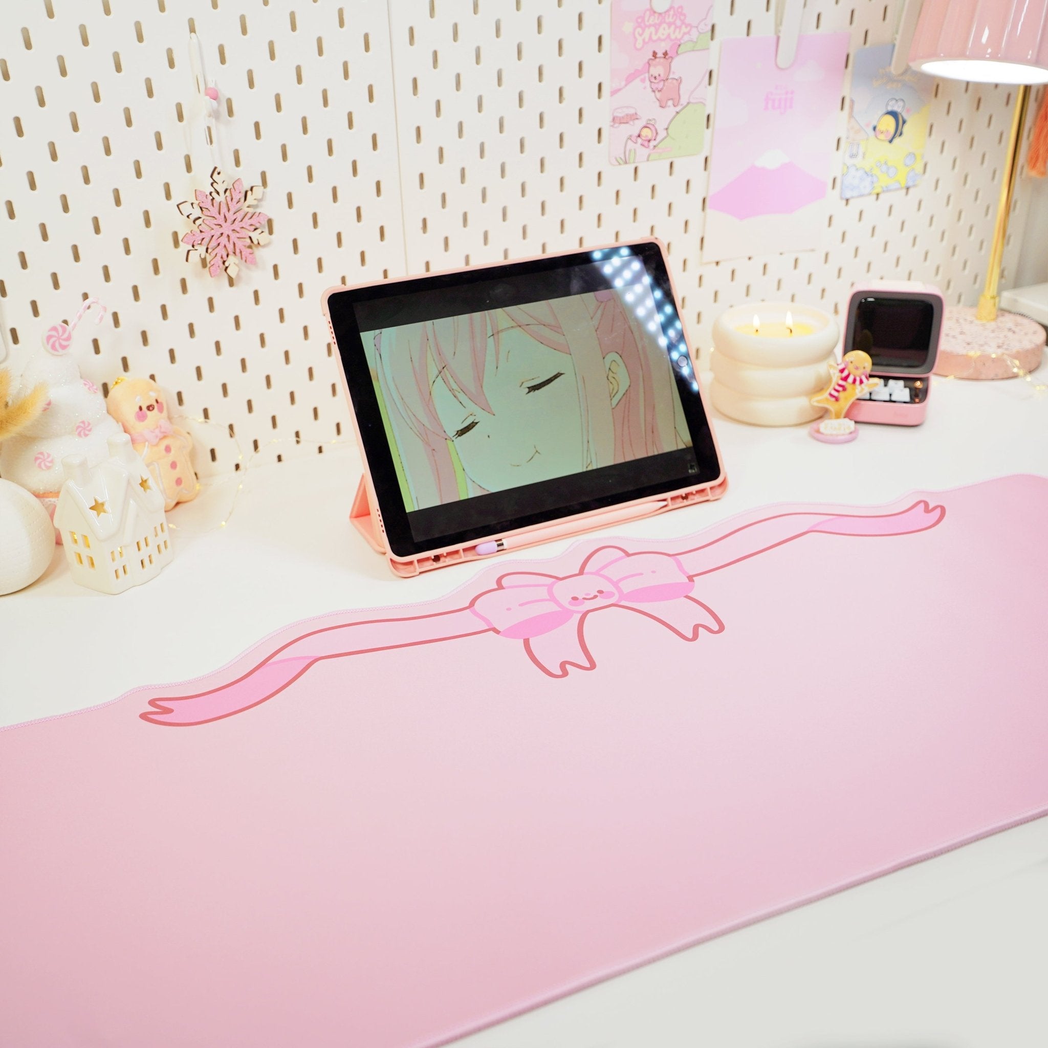 Coquette Pink Bow Desk Mat | Kawaii Pastel Desk Decor Katnipp character product