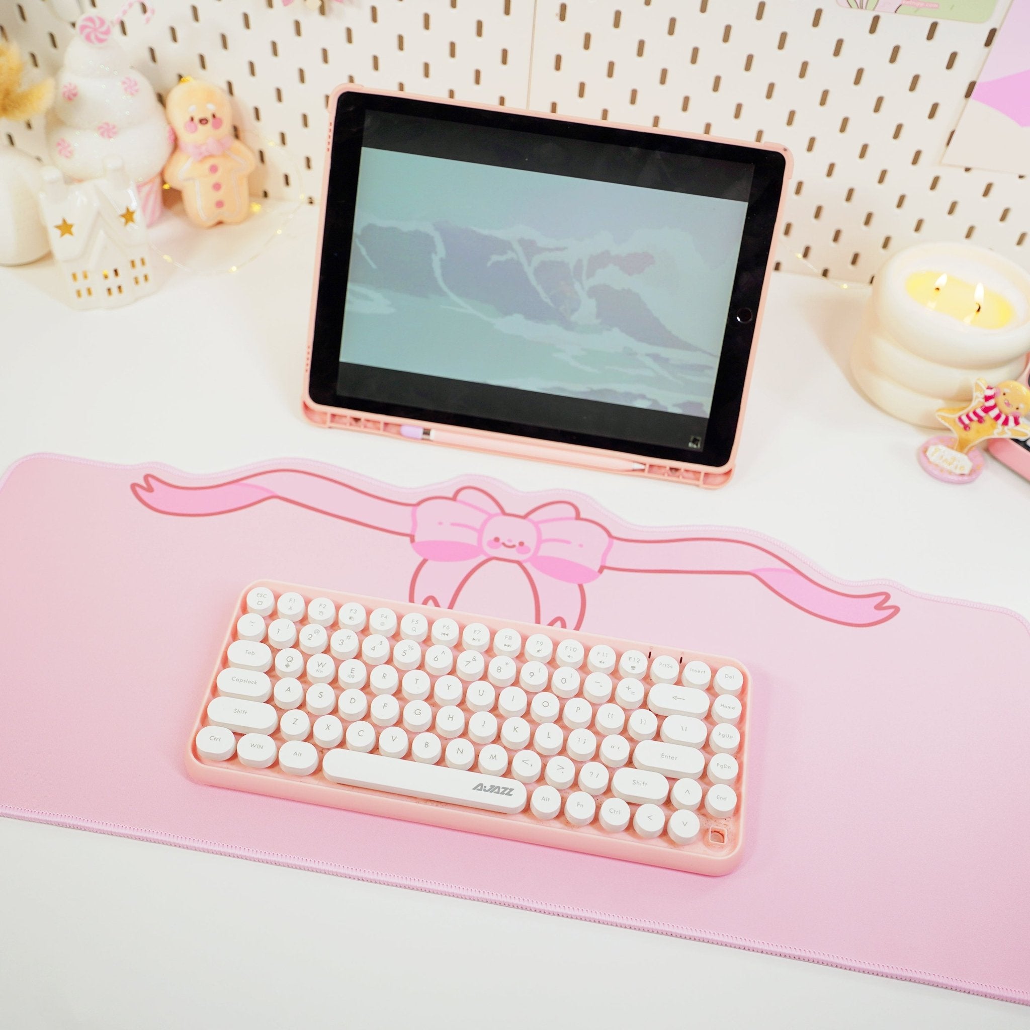 Coquette Pink Bow Desk Mat | Kawaii Pastel Desk Decor Katnipp character product