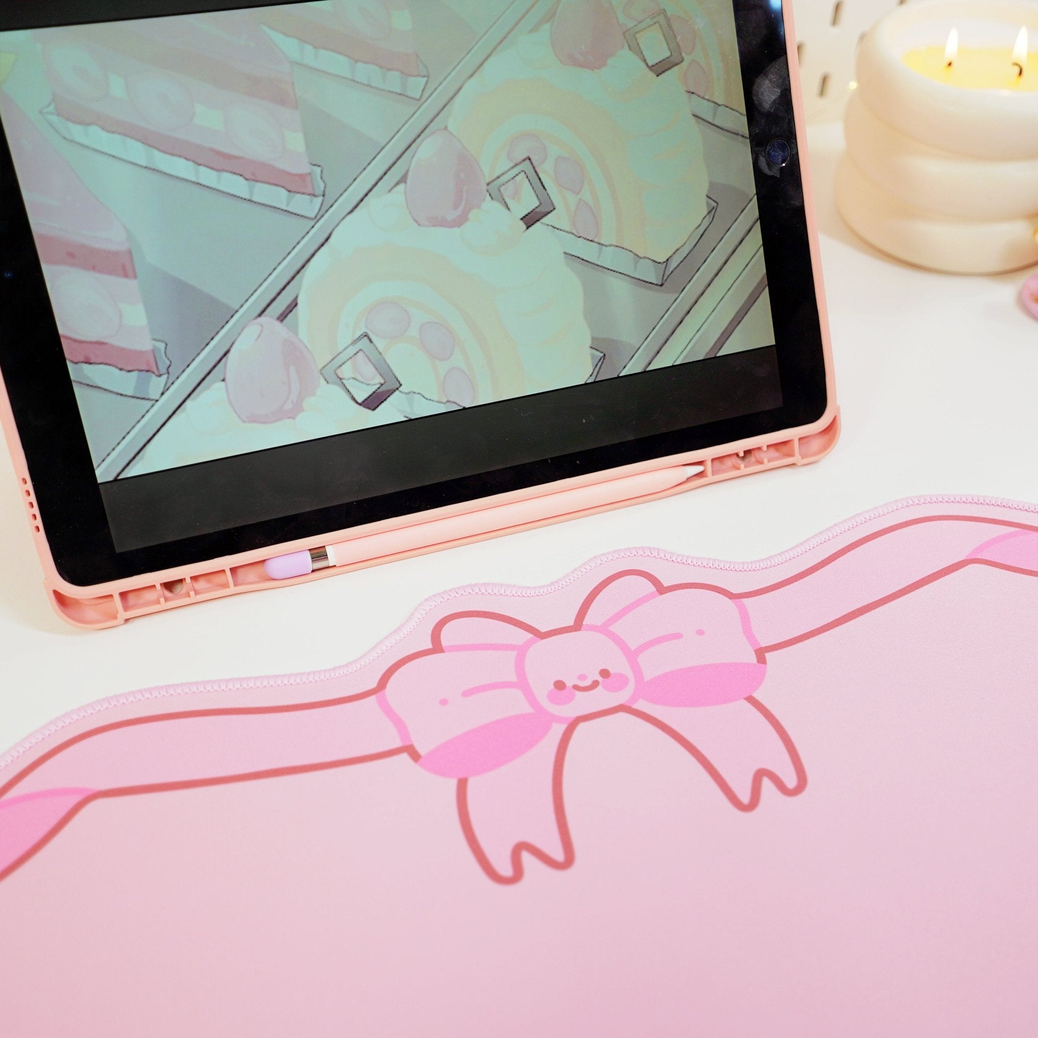 Coquette Pink Bow Desk Mat | Kawaii Pastel Desk Decor Katnipp character product