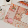 Cosy Autumn Gaming Desk Pad | Kawaii Fall Desk Mat | Pumpkin Café Scene for Cute Workspace Decor - Katnipp Studios