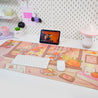 Cosy Autumn Gaming Desk Pad | Kawaii Fall Desk Mat | Pumpkin Café Scene for Cute Workspace Decor - Katnipp Studios