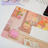 Cosy Autumn Gaming Desk Pad | Kawaii Fall Desk Mat | Pumpkin Café Scene for Cute Workspace Decor - Katnipp Studios