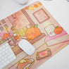 Cosy Autumn Gaming Desk Pad | Kawaii Fall Desk Mat | Pumpkin Café Scene for Cute Workspace Decor - Katnipp Studios