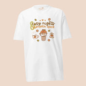 Cosy Nights & Pumpkin Spice Heavyweight Premium T-Shirt | Kawaii Gourdo the Pumpkin Tee | Cute Autumn Fall Aesthetic Katnipp character product