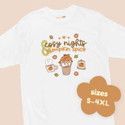 Cosy Nights & Pumpkin Spice Heavyweight Premium T-Shirt | Kawaii Gourdo the Pumpkin Tee | Cute Autumn Fall Aesthetic Katnipp character product