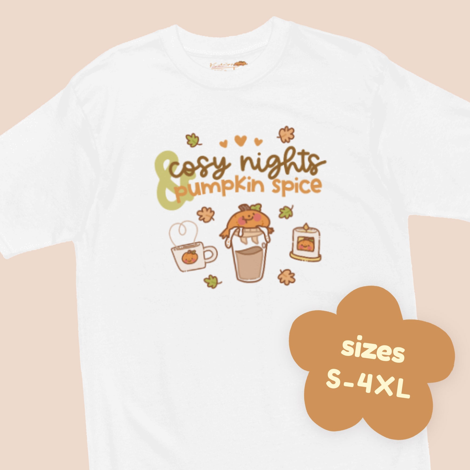 Cosy Nights & Pumpkin Spice Heavyweight Premium T-Shirt | Kawaii Gourdo the Pumpkin Tee | Cute Autumn Fall Aesthetic Katnipp character product