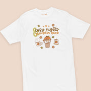 Cosy Nights & Pumpkin Spice Heavyweight Premium T-Shirt | Kawaii Gourdo the Pumpkin Tee | Cute Autumn Fall Aesthetic Katnipp character product