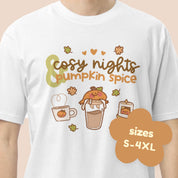Cosy Nights & Pumpkin Spice Heavyweight Premium T-Shirt | Kawaii Gourdo the Pumpkin Tee | Cute Autumn Fall Aesthetic Katnipp character product