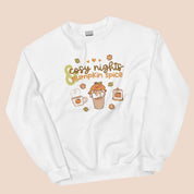 Cosy Nights & Pumpkin Spice Sweater | Kawaii Pumpkin & Coffee Sweatshirt | Cute Autumn & Halloween Apparel Katnipp character product