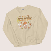 Cosy Nights & Pumpkin Spice Sweater | Kawaii Pumpkin & Coffee Sweatshirt | Cute Autumn & Halloween Apparel Katnipp character product