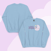 Cozy & Cosmic Crew Neck Sweatshirt with Japanese Sleeve Design | Celestial Kawaii Katnipp character product