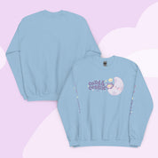 Cozy & Cosmic Crew Neck Sweatshirt with Japanese Sleeve Design | Celestial Kawaii Katnipp character product