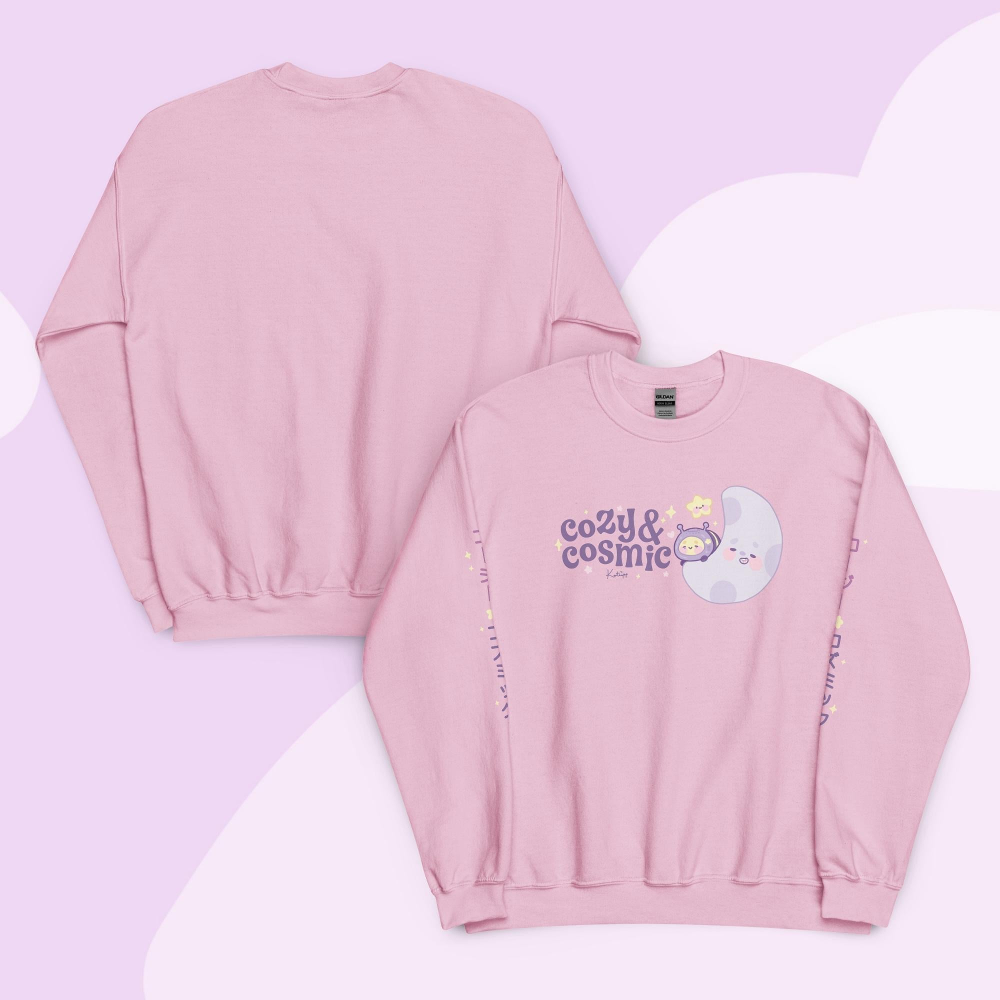 Cozy & Cosmic Crew Neck Sweatshirt with Japanese Sleeve Design | Celestial Kawaii Katnipp character product