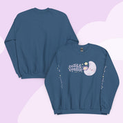 Cozy & Cosmic Crew Neck Sweatshirt with Japanese Sleeve Design | Celestial Kawaii Katnipp character product