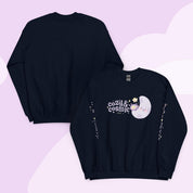 Cozy & Cosmic Crew Neck Sweatshirt with Japanese Sleeve Design | Celestial Kawaii Katnipp character product