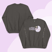 Cozy & Cosmic Crew Neck Sweatshirt with Japanese Sleeve Design | Celestial Kawaii Katnipp character product