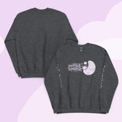 Cozy & Cosmic Crew Neck Sweatshirt with Japanese Sleeve Design | Celestial Kawaii Katnipp character product
