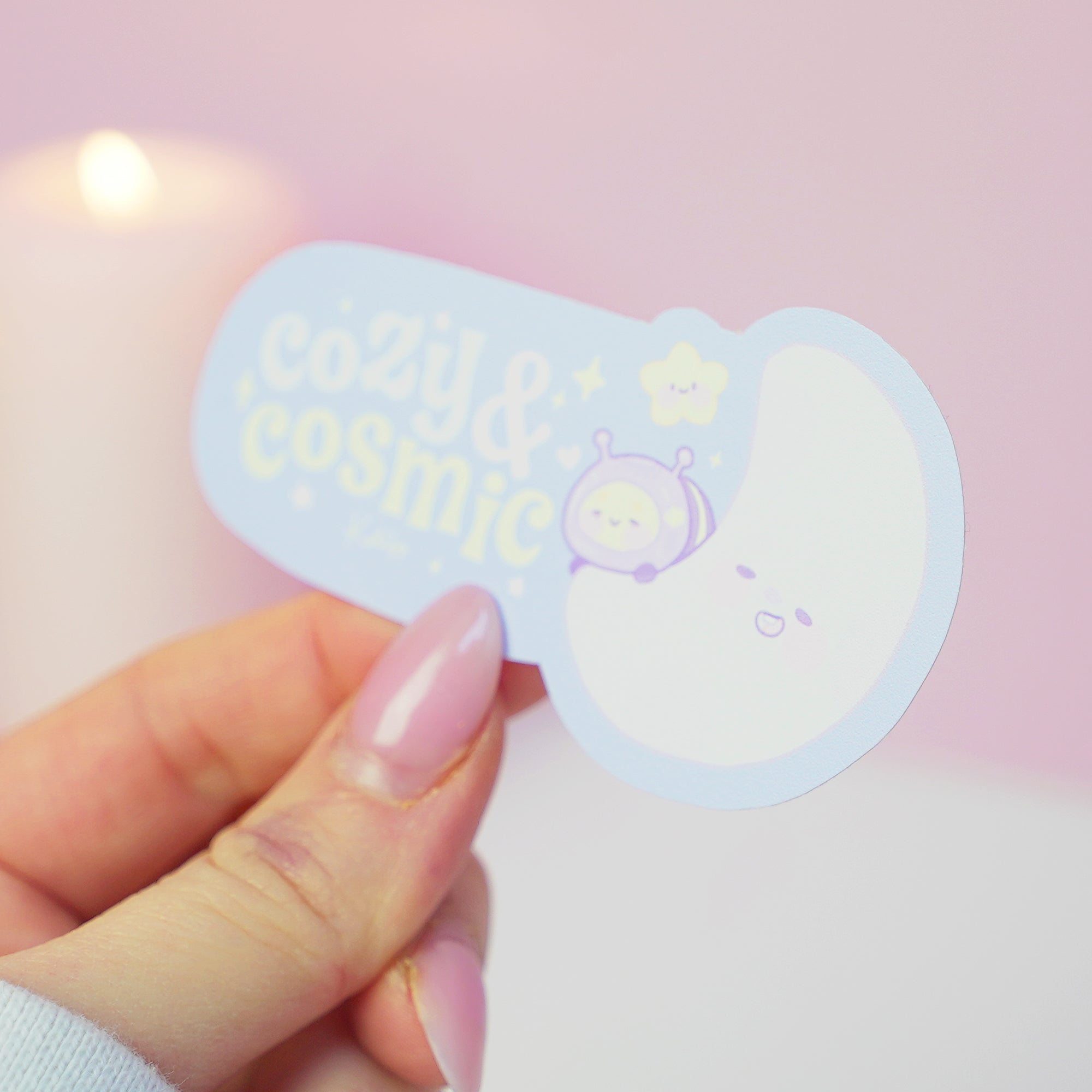 Cozy & Cosmic Die Cut Vinyl Sticker | Pocket Planets Kawaii Space Decal Katnipp character product
