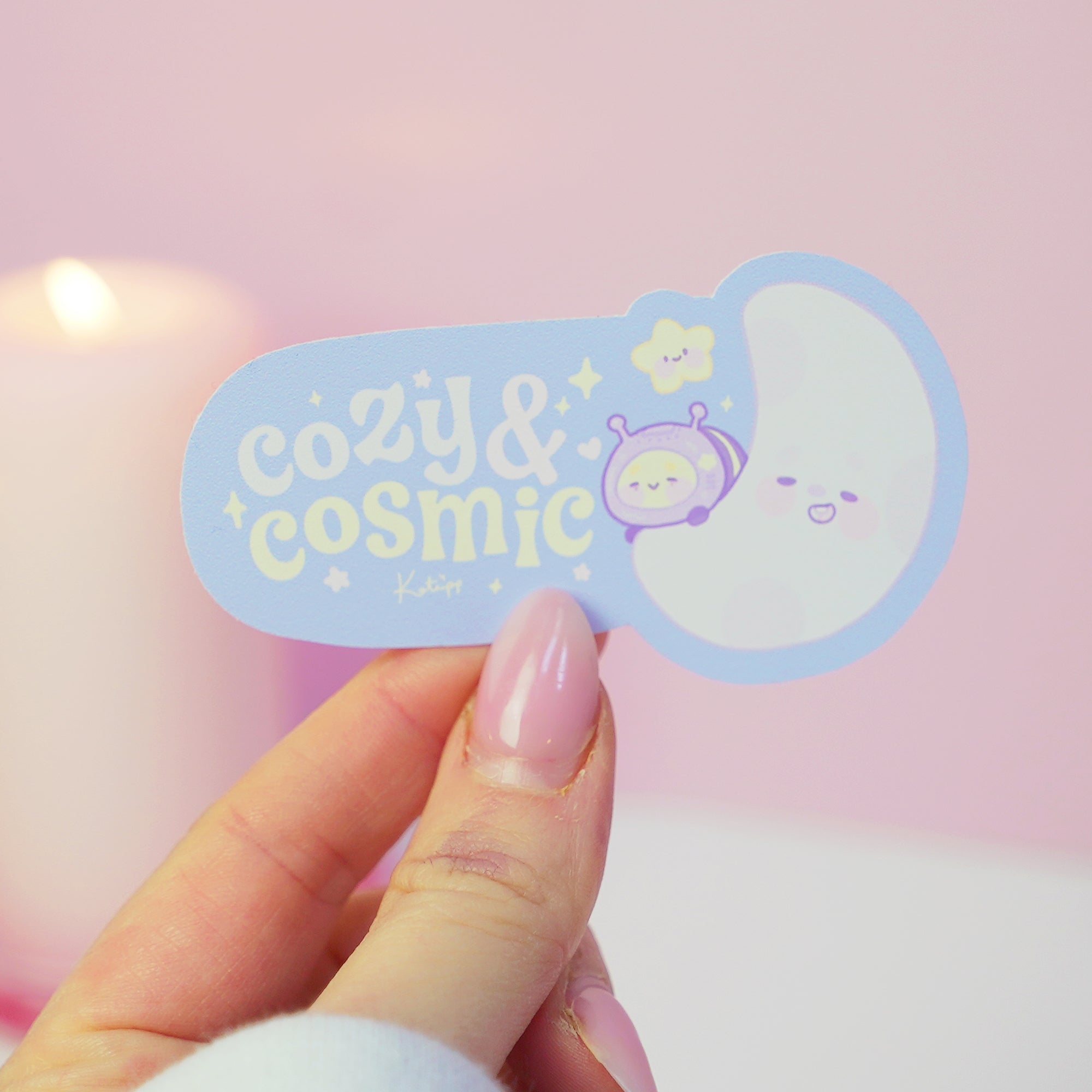 Cozy & Cosmic Die Cut Vinyl Sticker | Pocket Planets Kawaii Space Decal Katnipp character product
