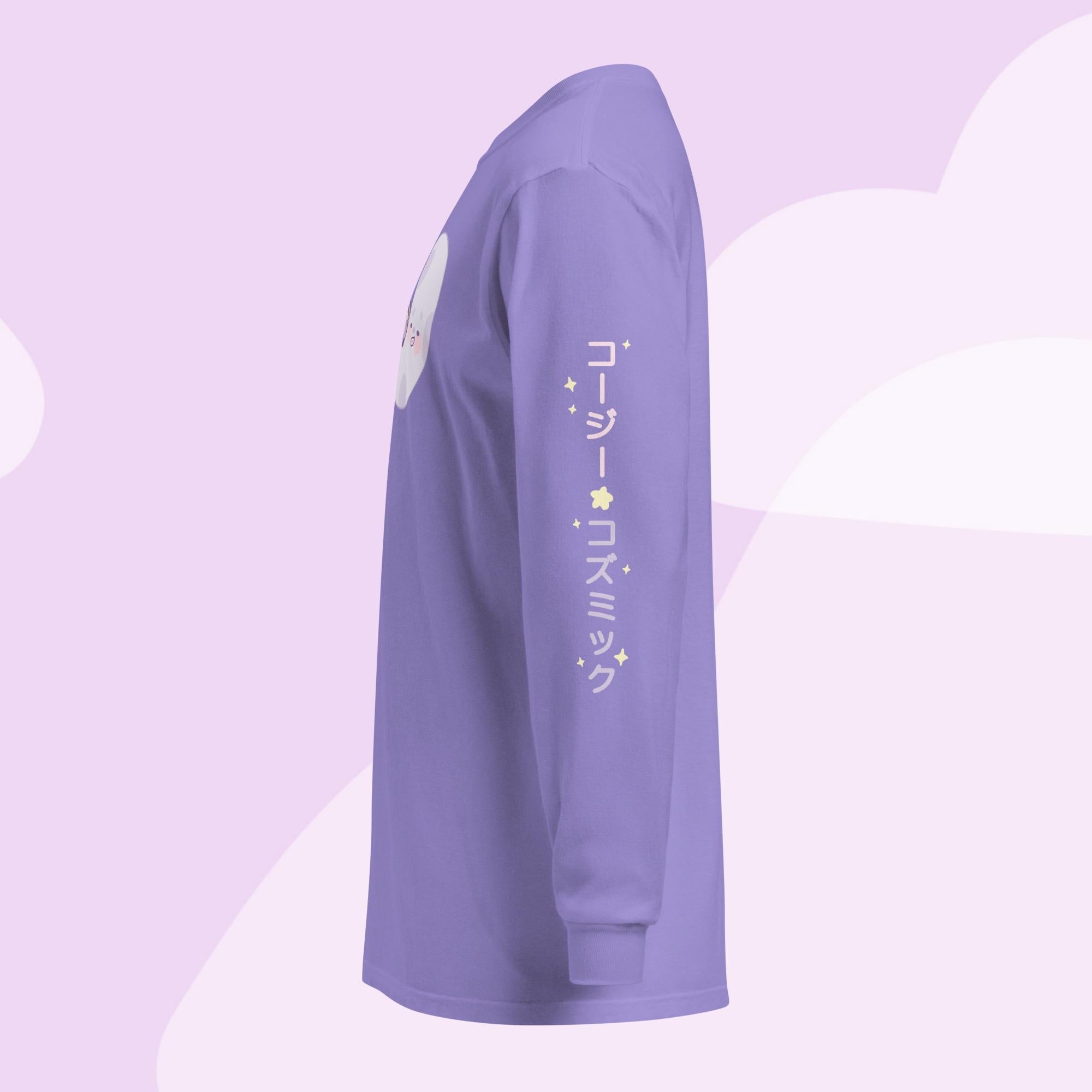 Cozy & Cosmic | Heavyweight Long Sleeve Shirt with Japanese Sleeve Design | Celestial Kawaii Apparel Katnipp character product