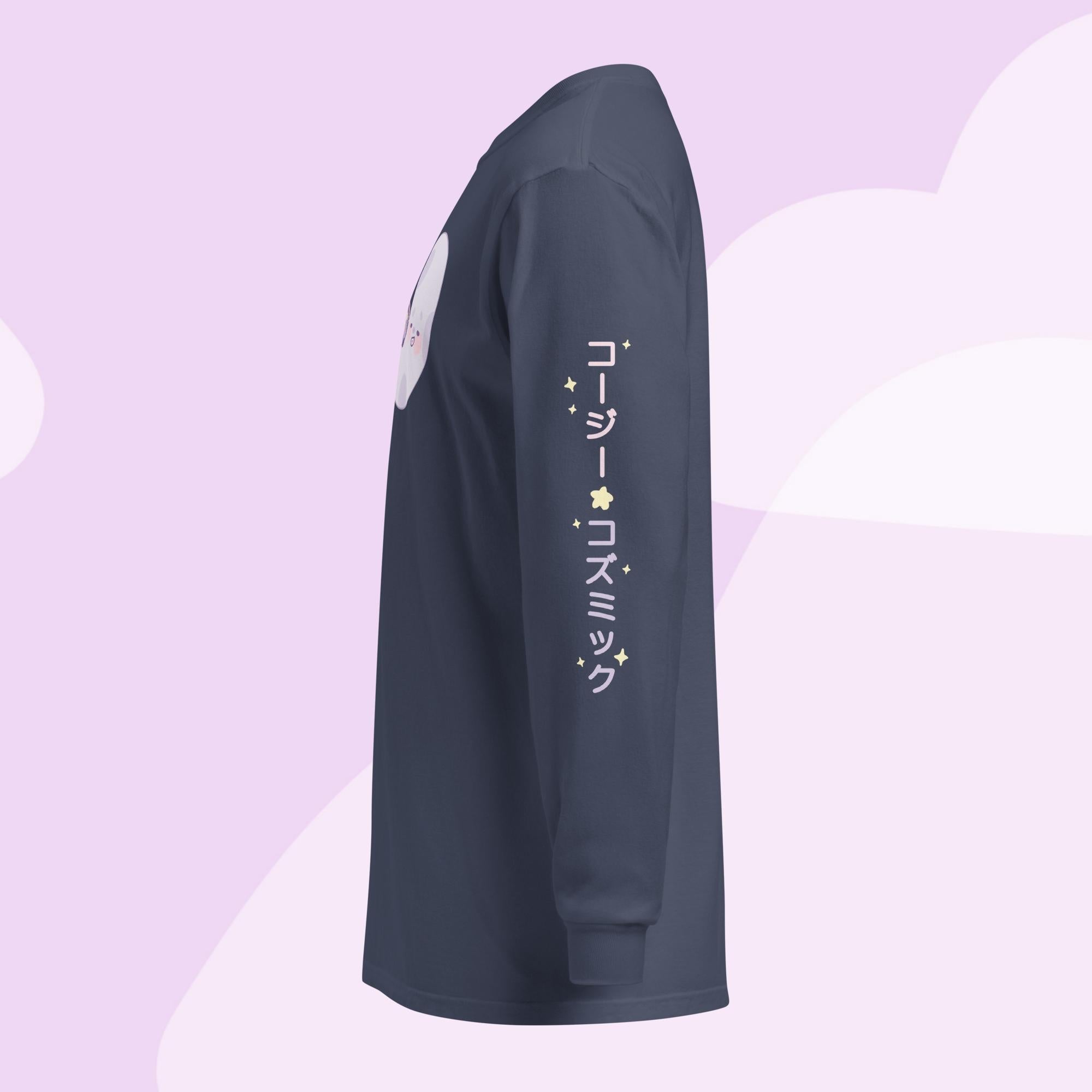 Cozy & Cosmic | Heavyweight Long Sleeve Shirt with Japanese Sleeve Design | Celestial Kawaii Apparel Katnipp character product
