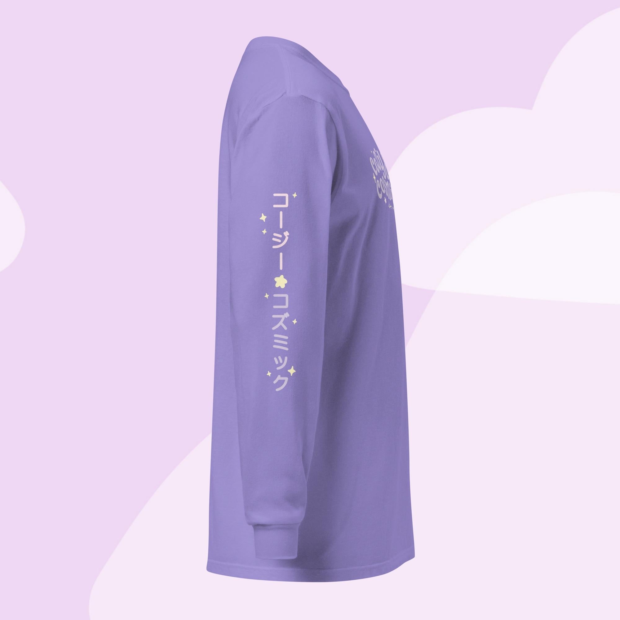 Cozy & Cosmic | Heavyweight Long Sleeve Shirt with Japanese Sleeve Design | Celestial Kawaii Apparel Katnipp character product