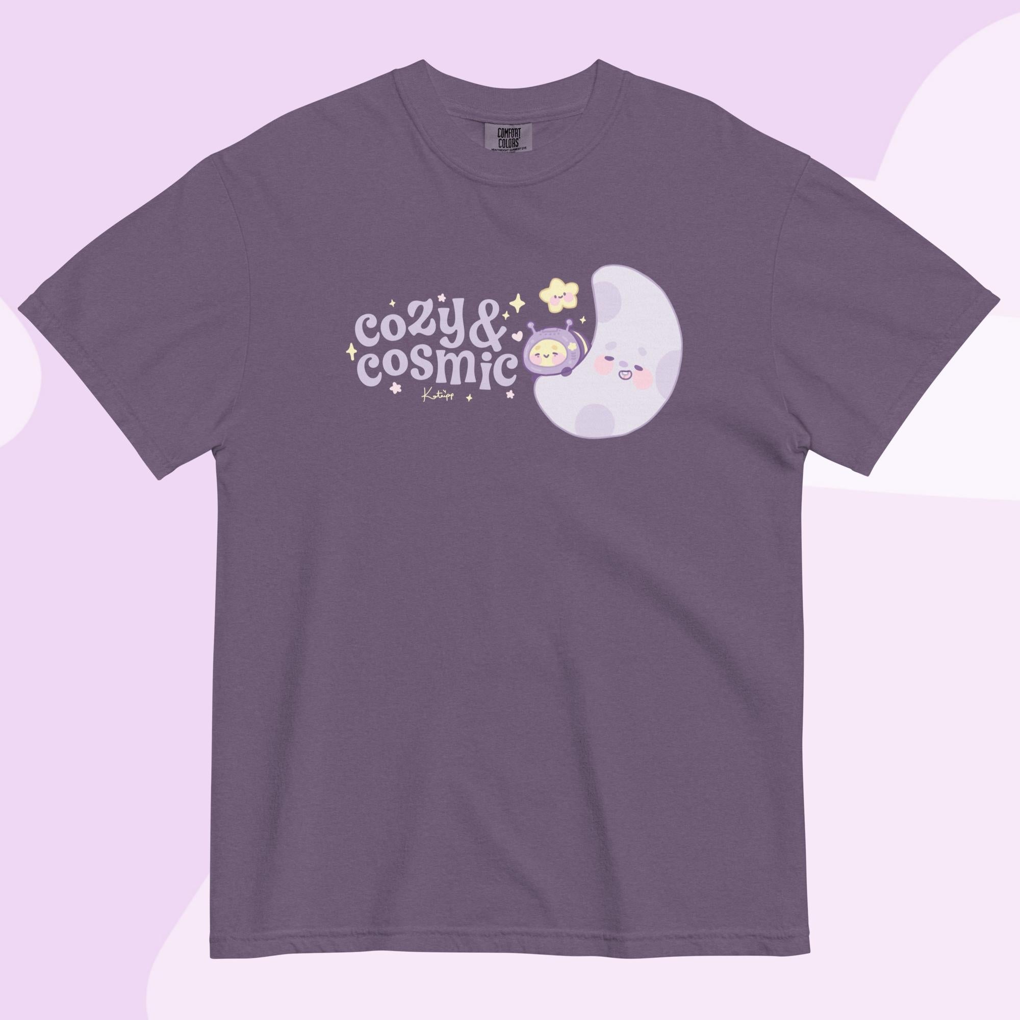 Cozy & Cosmic Heavyweight T-Shirt | Cosmic Kawaii Design Katnipp character product