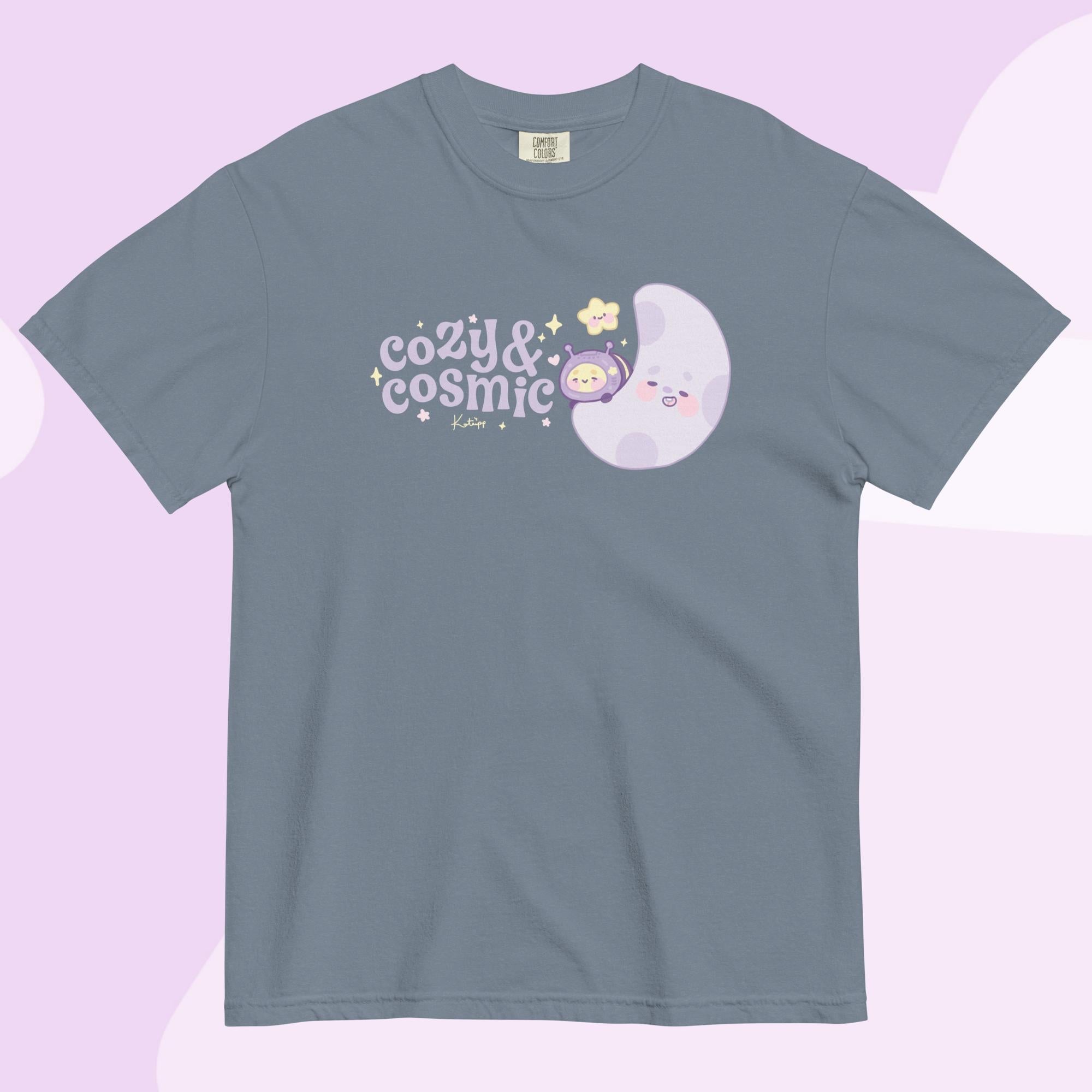 Cozy & Cosmic Heavyweight T-Shirt | Cosmic Kawaii Design Katnipp character product