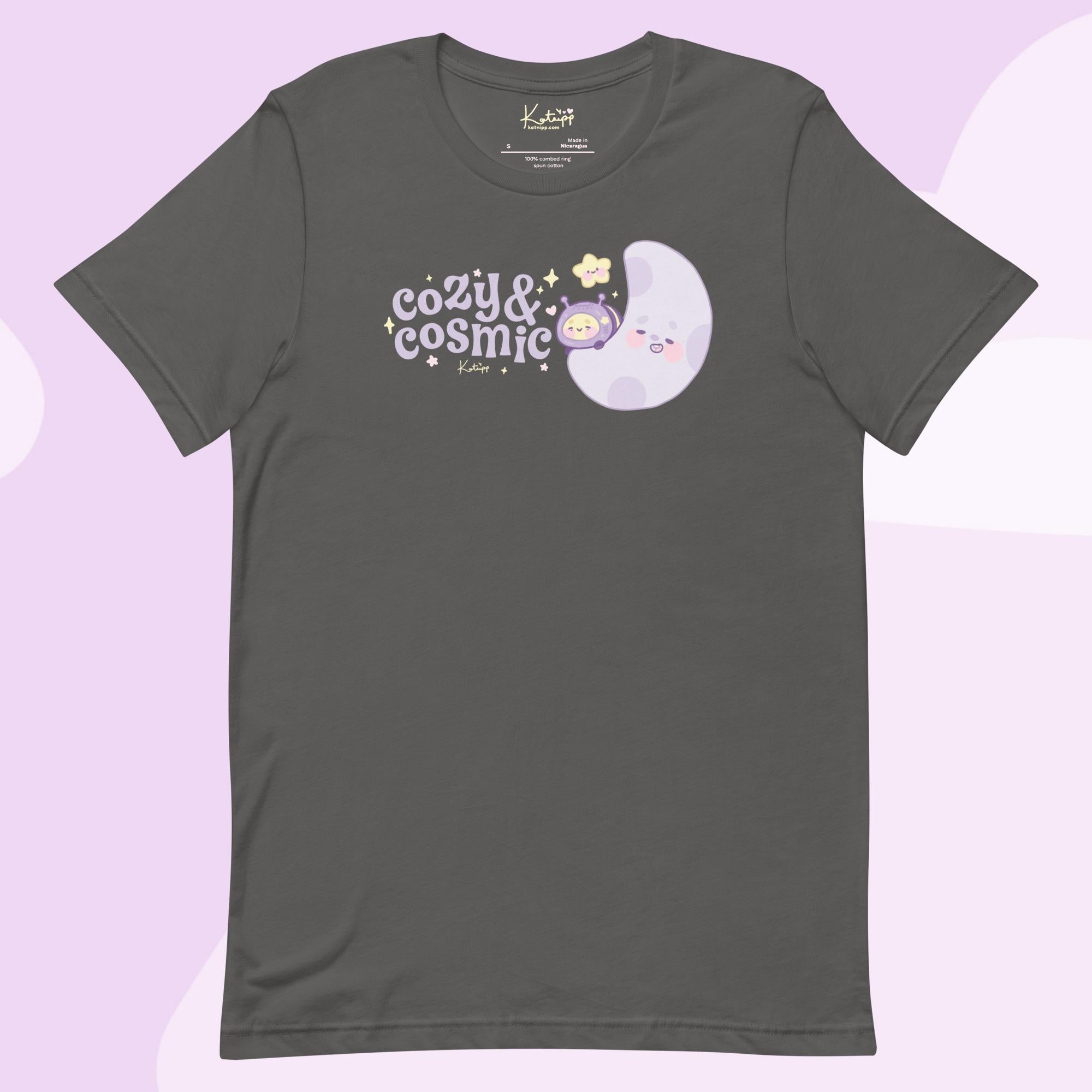 Cozy & Cosmic Lightweight T-Shirt | Celestial Kawaii Design Katnipp character product