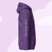 Cozy & Cosmic Premium Hoodie with Japanese Sleeve Design | Celestial Kawaii Katnipp character product