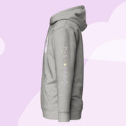 Cozy & Cosmic Premium Hoodie with Japanese Sleeve Design | Celestial Kawaii Katnipp character product