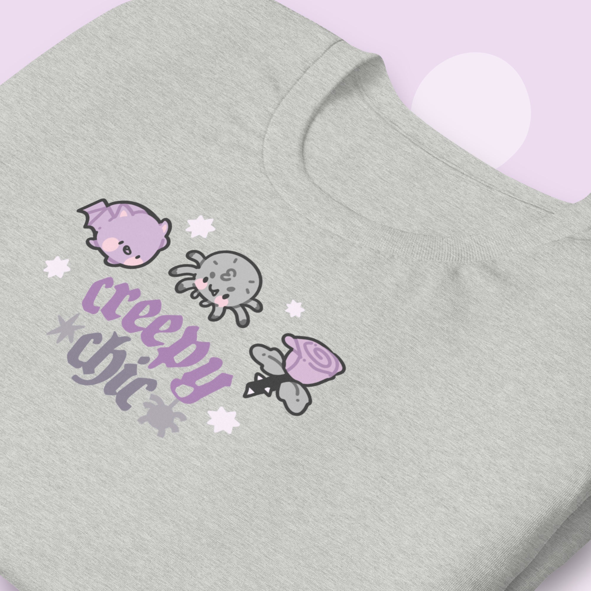 Creepy Chic Gothic Halloween T-Shirt | Kawaii Spooky Aesthetic Tee | Cute Bat & Spider Shirt for Vampies Vault Fans Katnipp character product